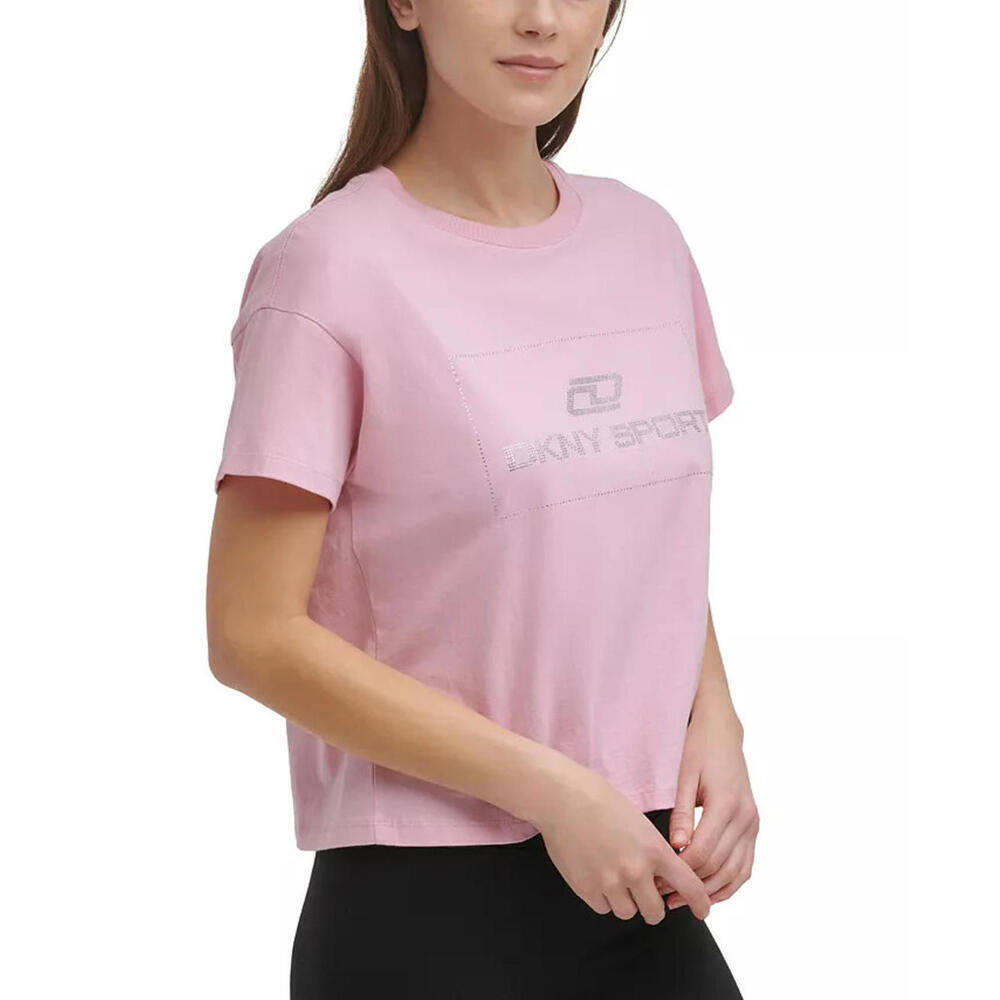 Dkny Sport Women's Cotton Embellished Logo T-Shirt Pink Size S MSRP $45